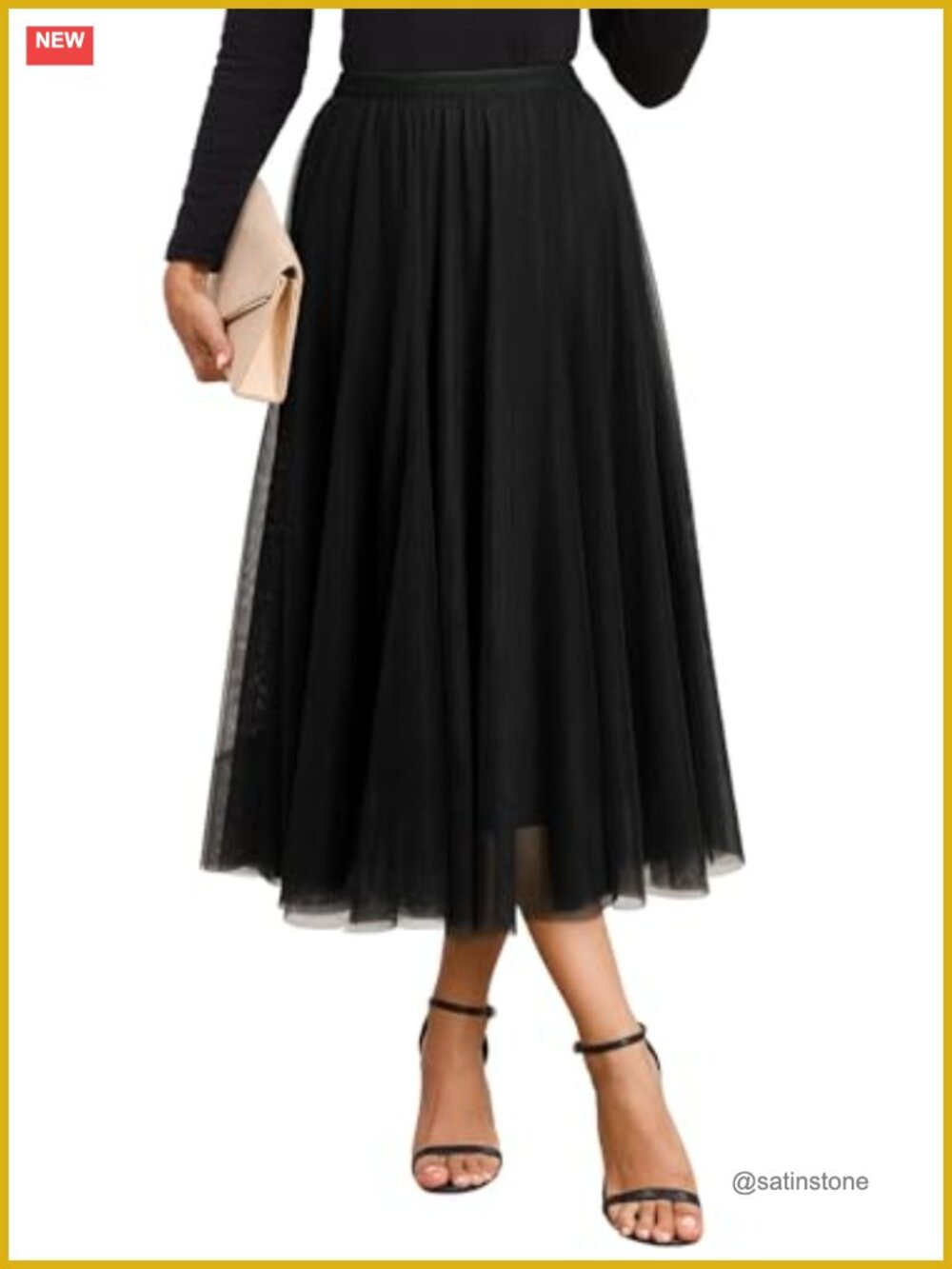 Women's Layered Tulle A-Line Flowy High Waist Midi Tutu Skirt